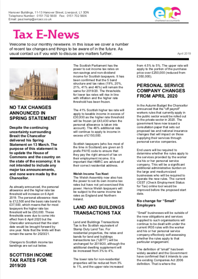 Tax Newsletter – April 2019