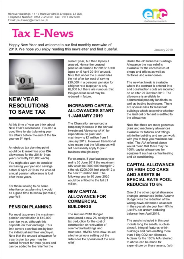 Tax Newsletter – January 2019